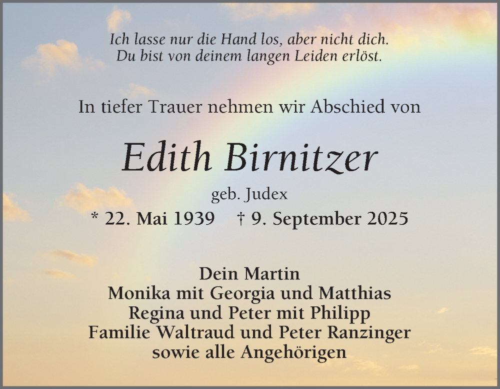  Traueranzeige für Edith Birnitzer vom 20.09.2025 aus Mannheimer Morgen