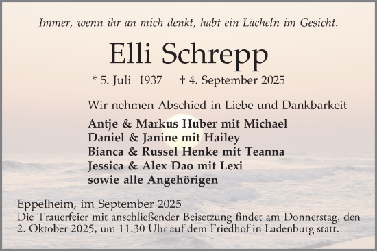 Traueranzeige von Elli Schrepp von Mannheimer Morgen