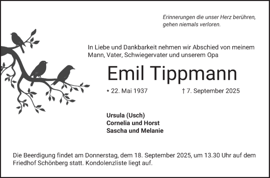 Traueranzeige von Emil Tippmann von Bergsträßer Anzeiger