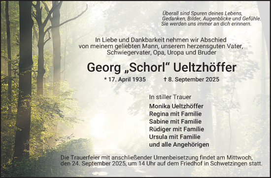 Traueranzeige von Georg Ueltzhöffer von Schwetzinger Zeitung