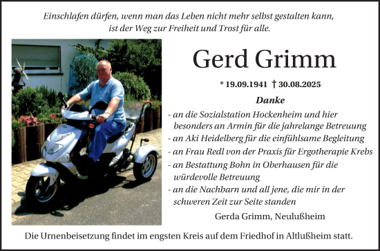 Traueranzeige von Gerd Grimm von Schwetzinger Zeitung
