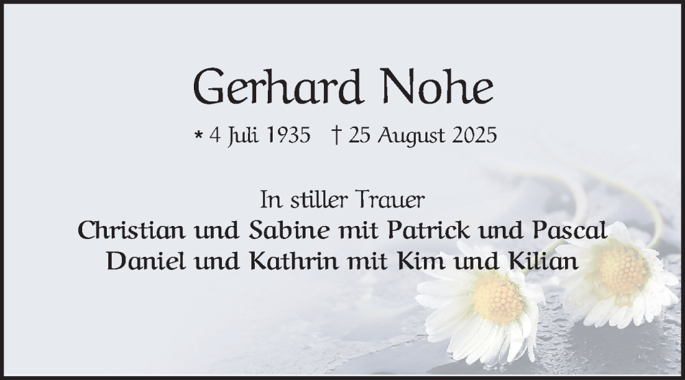  Traueranzeige für Gerhard Nohe vom 27.09.2025 aus Mannheimer Morgen