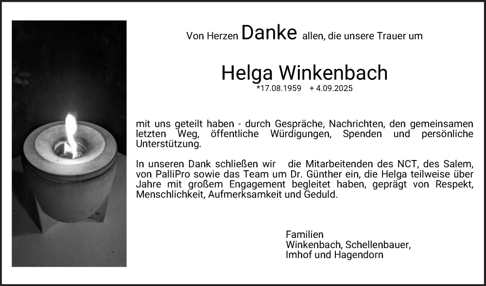  Traueranzeige für Helga Winkenbach vom 27.09.2025 aus Mannheimer Morgen