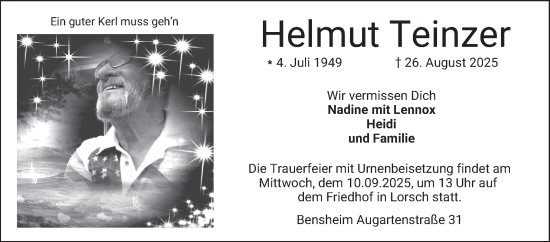 Traueranzeige von Helmut Teinzer von Bergsträßer Anzeiger