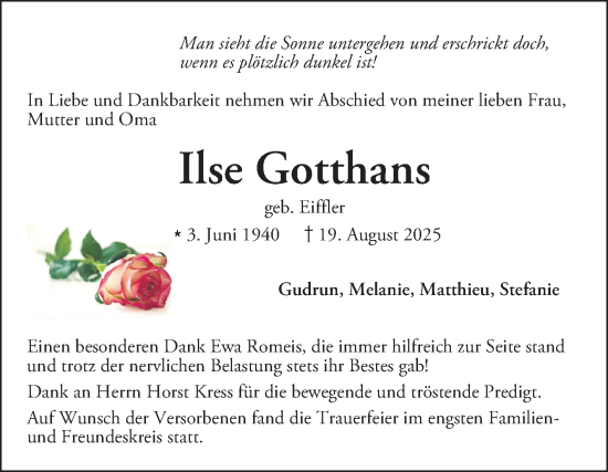 Traueranzeige von Ilse Gotthans von Mannheimer Morgen