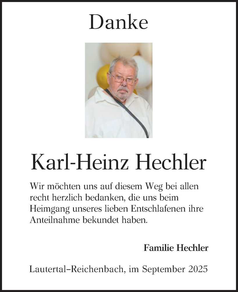  Traueranzeige für Karl-Heinz Hechler vom 20.09.2025 aus Bergsträßer Anzeiger