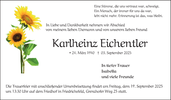 Traueranzeige von Karlheinz Eichentler von Mannheimer Morgen