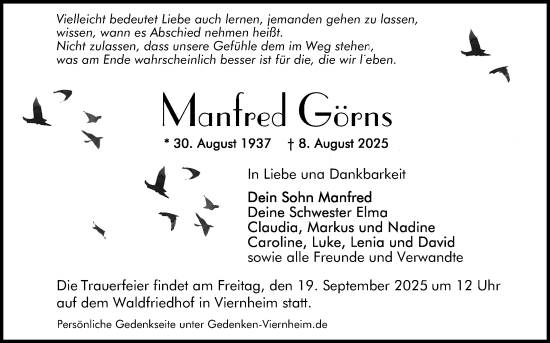 Traueranzeige von Manfred Sens von Mannheimer Morgen