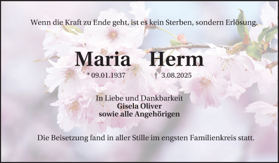 Traueranzeige von Maria Herm von Schwetzinger Zeitung