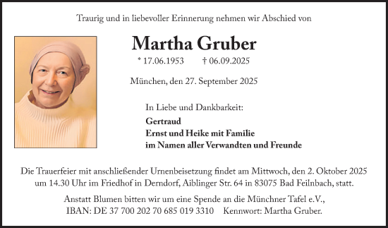 Traueranzeige von Martha Gruber von Fränkische Nachrichten