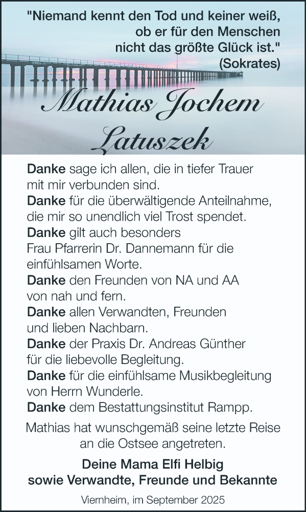  Traueranzeige für Mathias Jochem Latuszek vom 20.09.2025 aus Mannheimer Morgen
