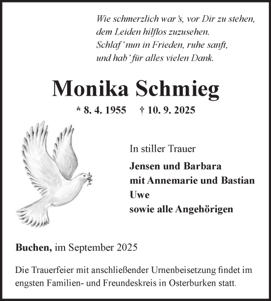 Traueranzeige von Monika Schmieg von Fränkische Nachrichten