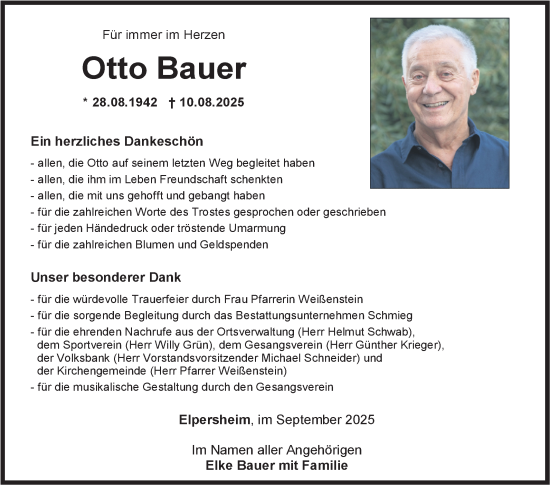 Traueranzeige von Otto Bauer von Fränkische Nachrichten