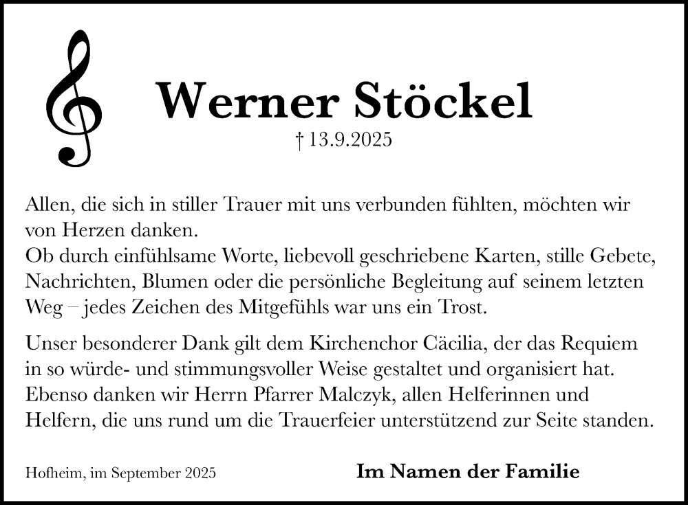  Traueranzeige für Werner Stöckel vom 27.09.2025 aus Mannheimer Morgen