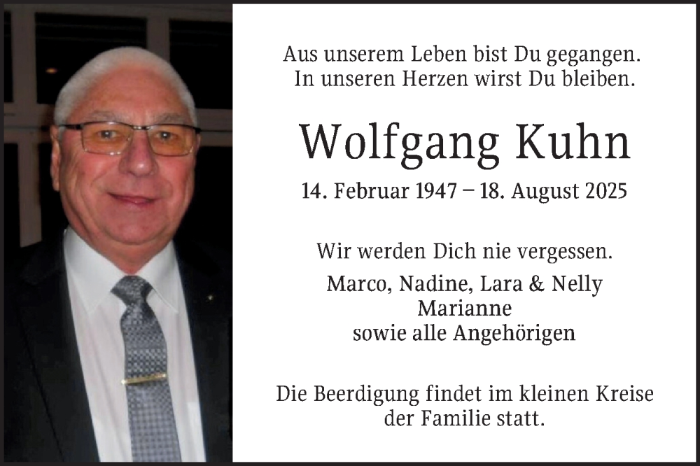  Traueranzeige für Wolfgang Kuhn vom 13.09.2025 aus Mannheimer Morgen