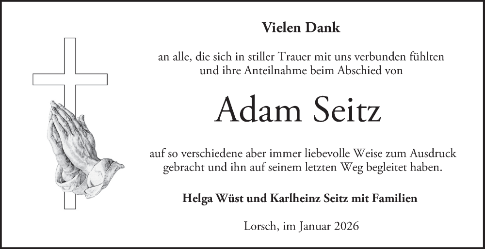  Traueranzeige für Adam Seitz vom 24.01.2026 aus Bergsträßer Anzeiger
