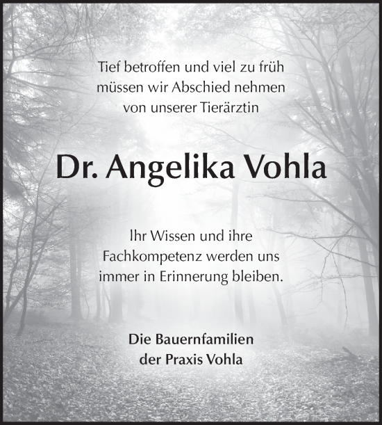 Traueranzeige von Angelika Vohla von Fränkische Nachrichten
