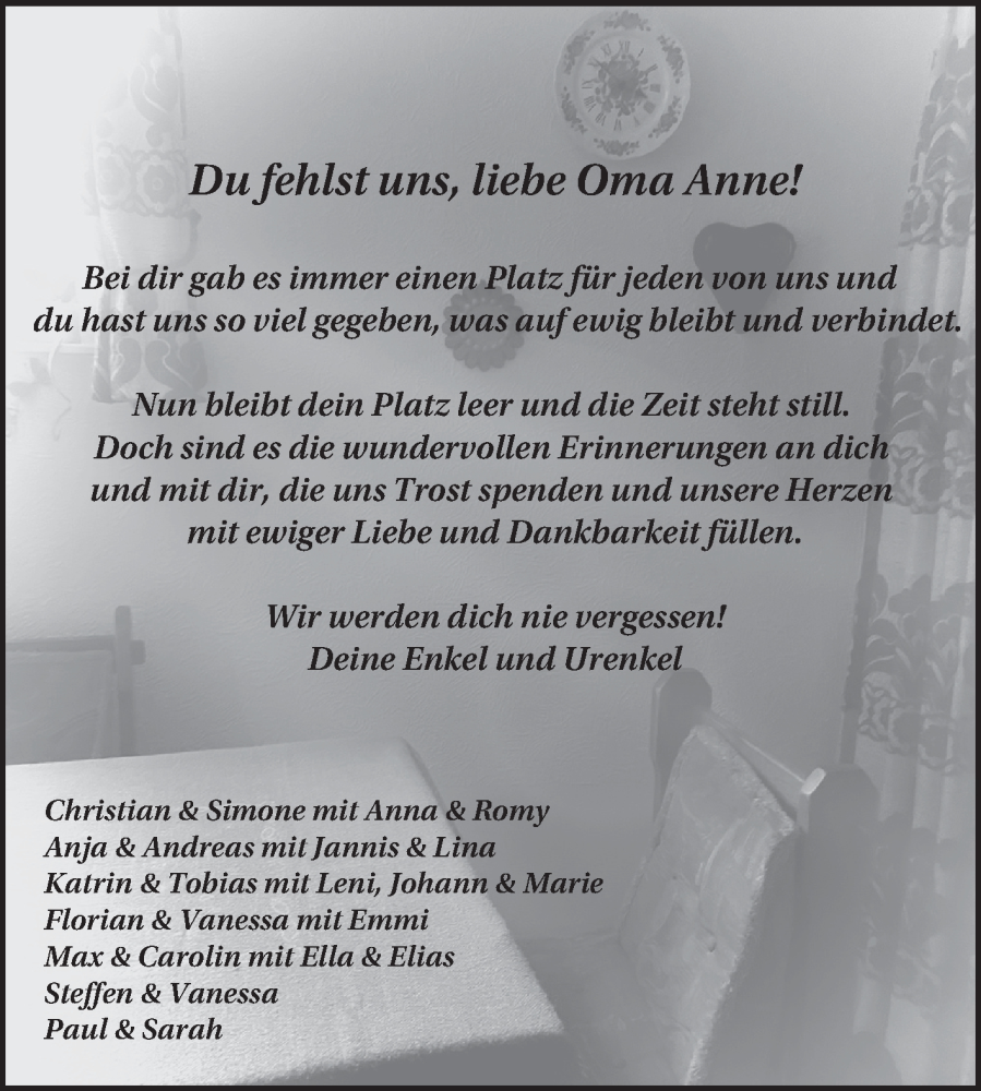  Traueranzeige für Anne  vom 28.01.2026 aus Schwetzinger Zeitung