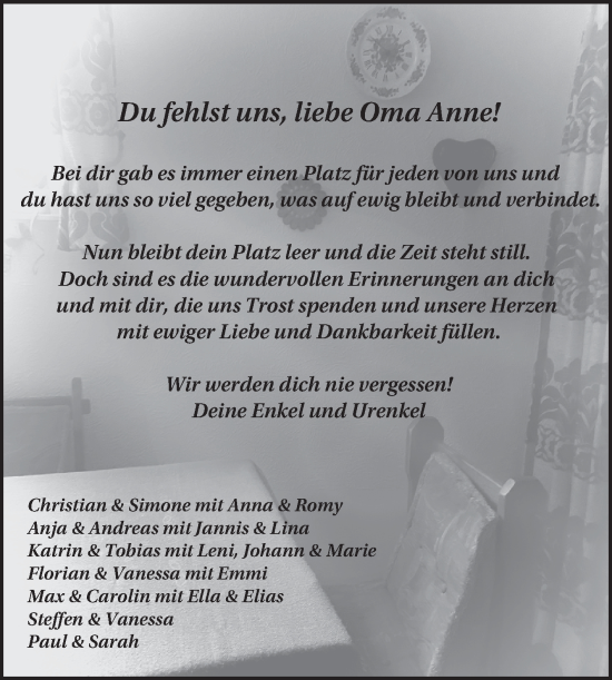 Traueranzeige von Anne  von Schwetzinger Zeitung