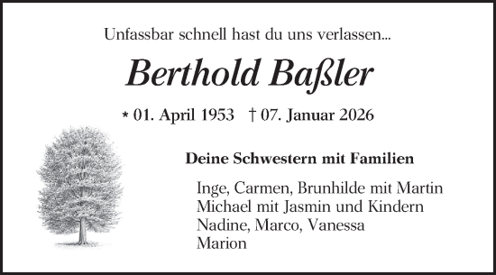 Traueranzeige von Berthold Baßler von Mannheimer Morgen