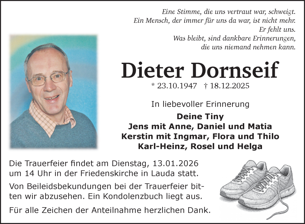  Traueranzeige für Dieter Dornseif vom 03.01.2026 aus Fränkische Nachrichten