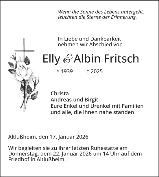 Traueranzeige von Elly und Albin Fritsch von Schwetzinger Zeitung