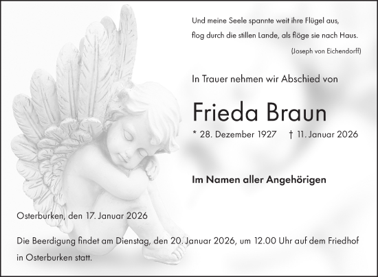 Traueranzeige von Frieda Braun von Fränkische Nachrichten