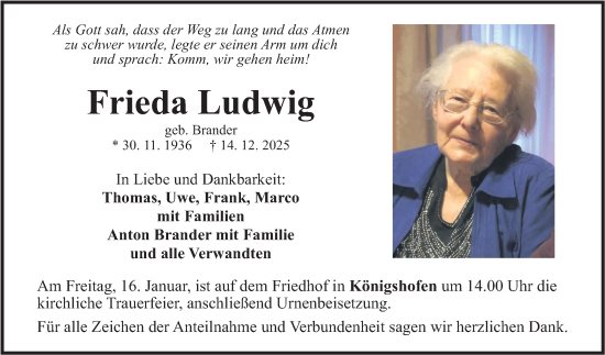 Traueranzeige von Frieda Ludwig von Fränkische Nachrichten