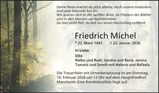 Traueranzeige von Friedrich Michel von Mannheimer Morgen