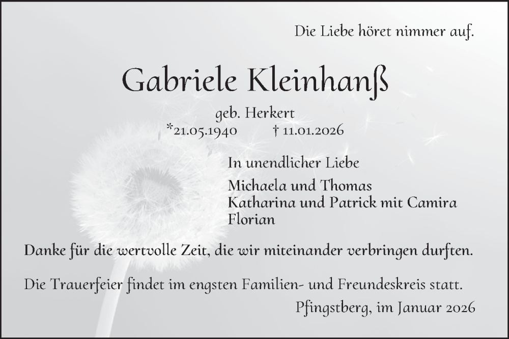  Traueranzeige für Gabriele Kleinhanß vom 17.01.2026 aus Mannheimer Morgen
