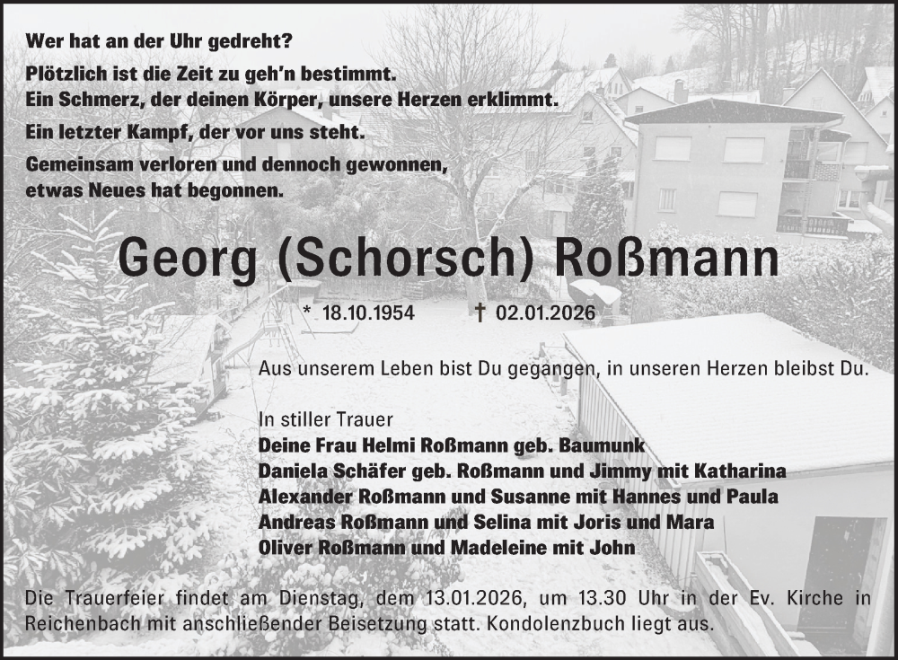  Traueranzeige für Georg Roßmann vom 10.01.2026 aus Bergsträßer Anzeiger