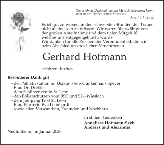 Traueranzeige von Gerhard Hofmann von Schwetzinger Zeitung