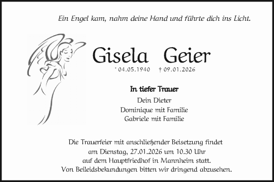 Traueranzeige von Gisela Geier von Mannheimer Morgen