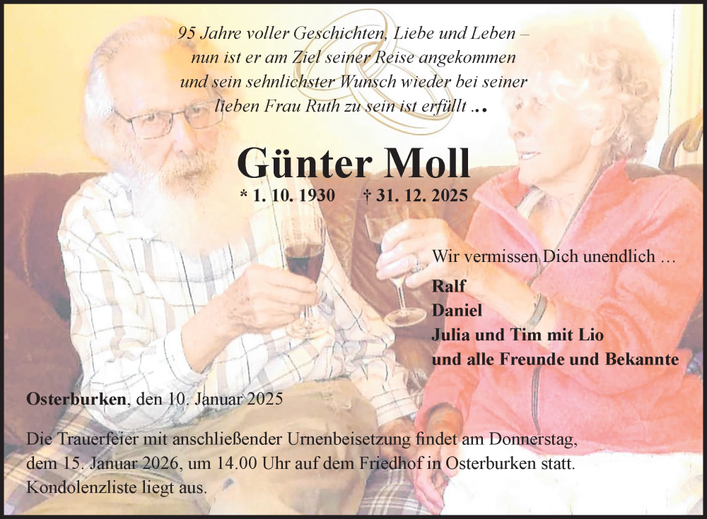  Traueranzeige für Günter Moll vom 10.01.2026 aus Fränkische Nachrichten