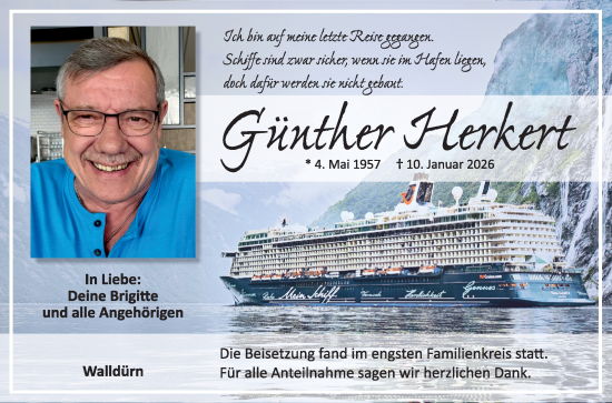 Traueranzeige von Günther Herkert von Fränkische Nachrichten