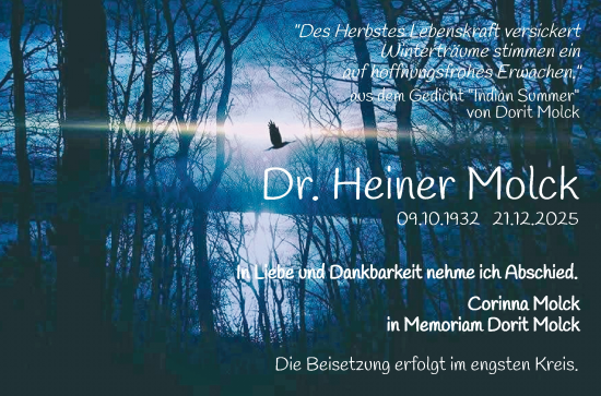 Traueranzeige von Heiner Molck von Mannheimer Morgen