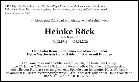 Traueranzeige von Heinke Röck von Mannheimer Morgen