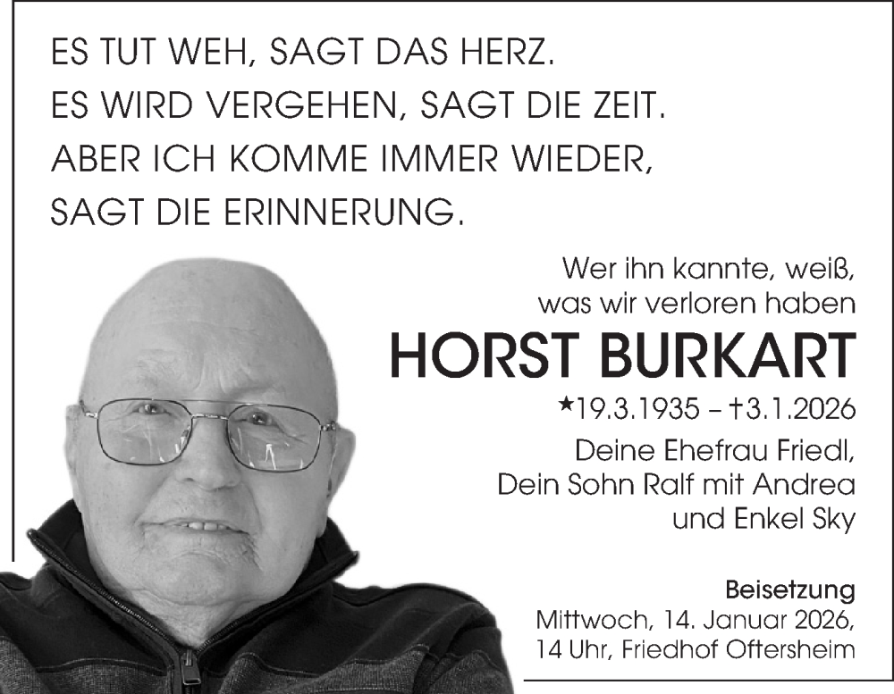  Traueranzeige für Horst Burkart vom 10.01.2026 aus Schwetzinger Zeitung