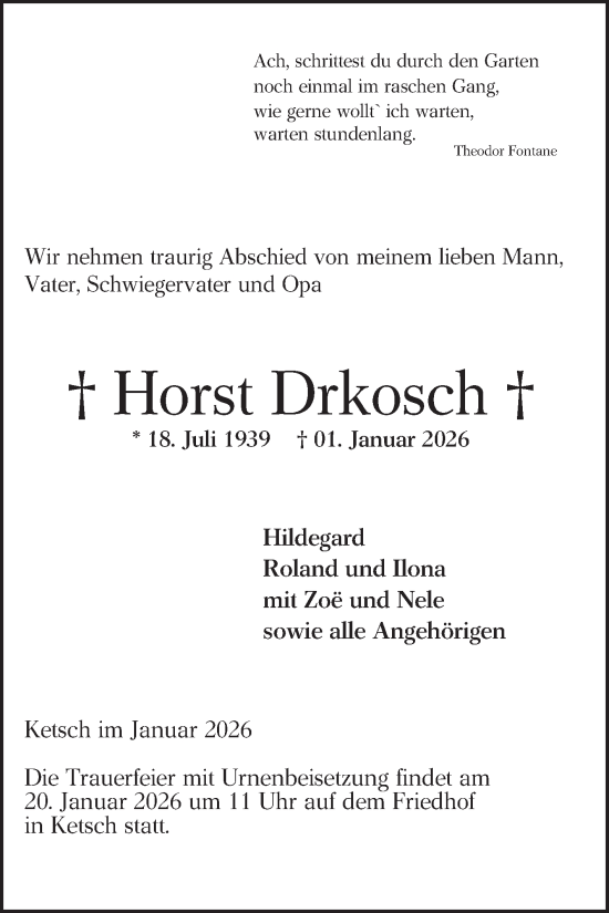 Traueranzeige von Horst Drkosch von Schwetzinger Zeitung