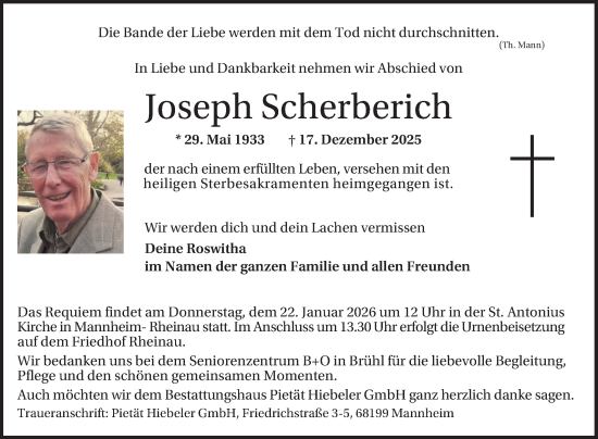 Traueranzeige von Joseph Scherberich von Mannheimer Morgen