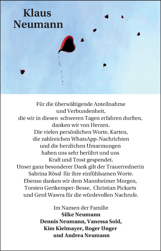 Traueranzeige von Klaus Neumann von Mannheimer Morgen
