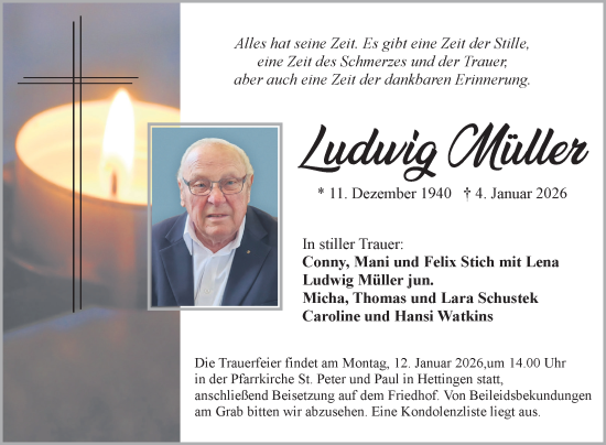 Traueranzeige von Ludwig Müller von Fränkische Nachrichten