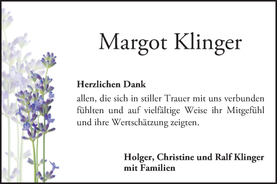 Traueranzeige von Margot Klinger von Bergsträßer Anzeiger