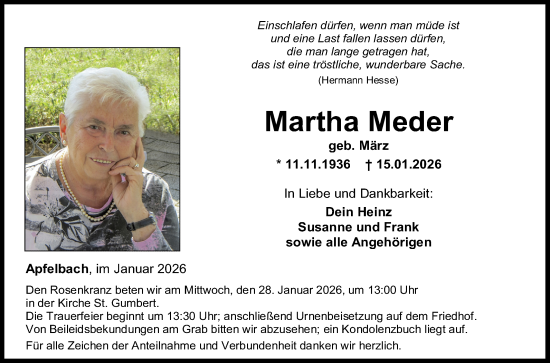 Traueranzeige von Martha Meder von Fränkische Nachrichten