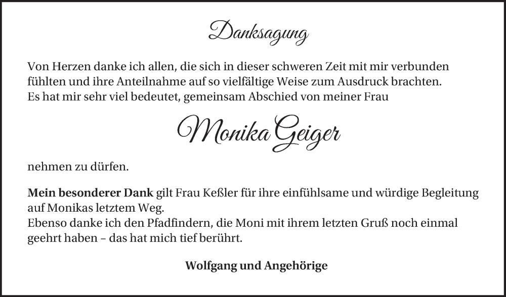  Traueranzeige für Monika Geiger vom 10.01.2026 aus Schwetzinger Zeitung