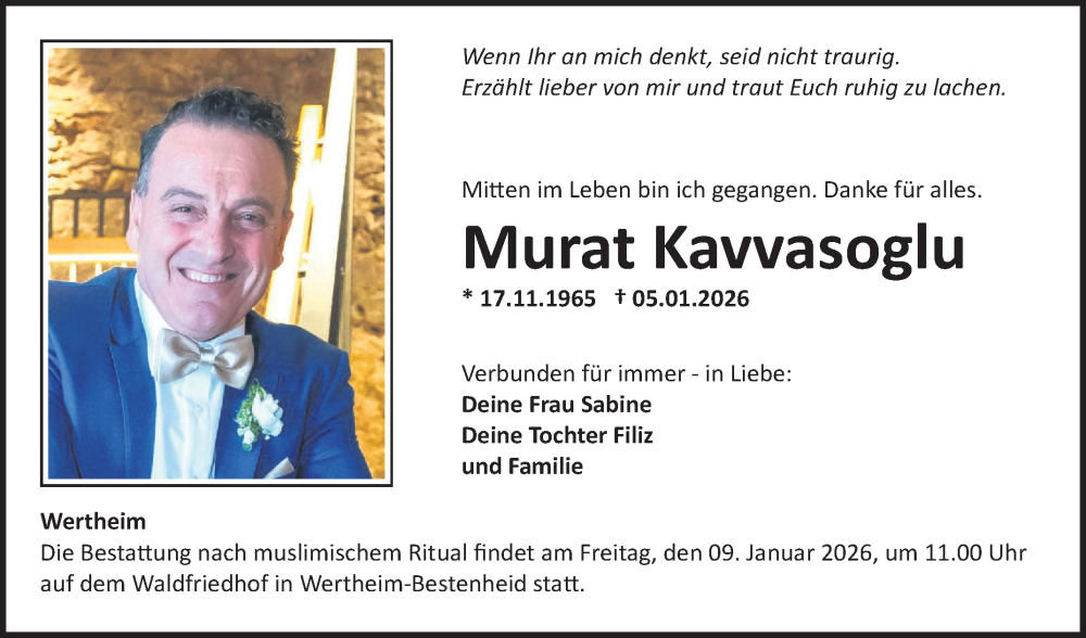  Traueranzeige für Murat Kavvasoglu vom 08.01.2026 aus Fränkische Nachrichten
