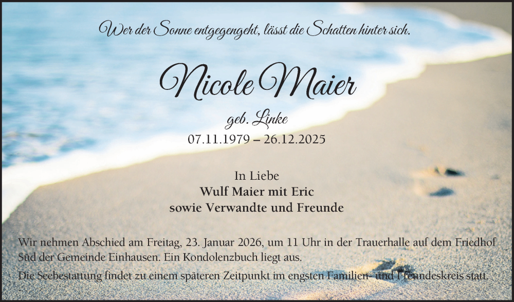  Traueranzeige für Nicole Maier vom 17.01.2026 aus Bergsträßer Anzeiger
