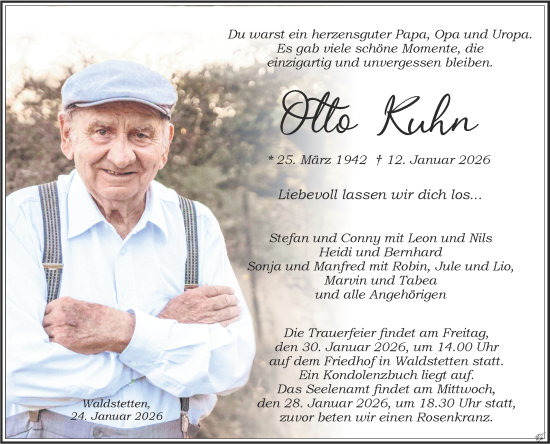 Traueranzeige von Otto Kuhn von Fränkische Nachrichten
