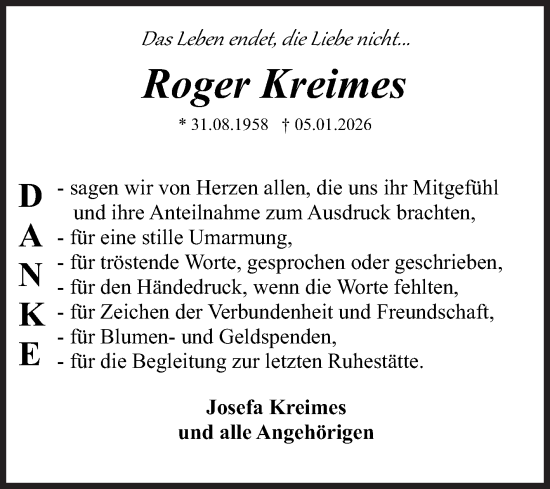 Traueranzeige von Roger Kreimes von Schwetzinger Zeitung