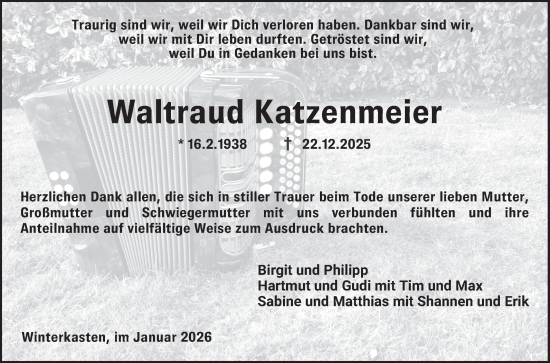 Traueranzeige von Waltraud Katzenmeier von Bergsträßer Anzeiger